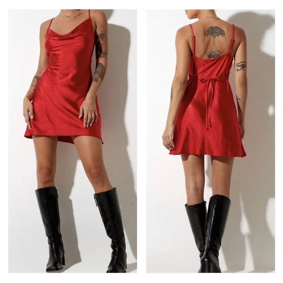 Motel Rocks Dresses & Skirts - Motel Rocks Paiva Slip Dress Satin Red Straps Mini Short Size Medium UK Size 12